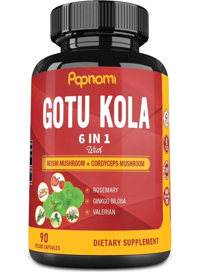 Papnami Organic Gotu Kola Extract Capsules Equivalent to 3200MG & Reishi, Cordyceps, Rosemary, Gingko Biloba, Valerian Powder | Brain Booster for Clarity Memory Focus| Nervous System Support, 3 Months Supply - Image 1